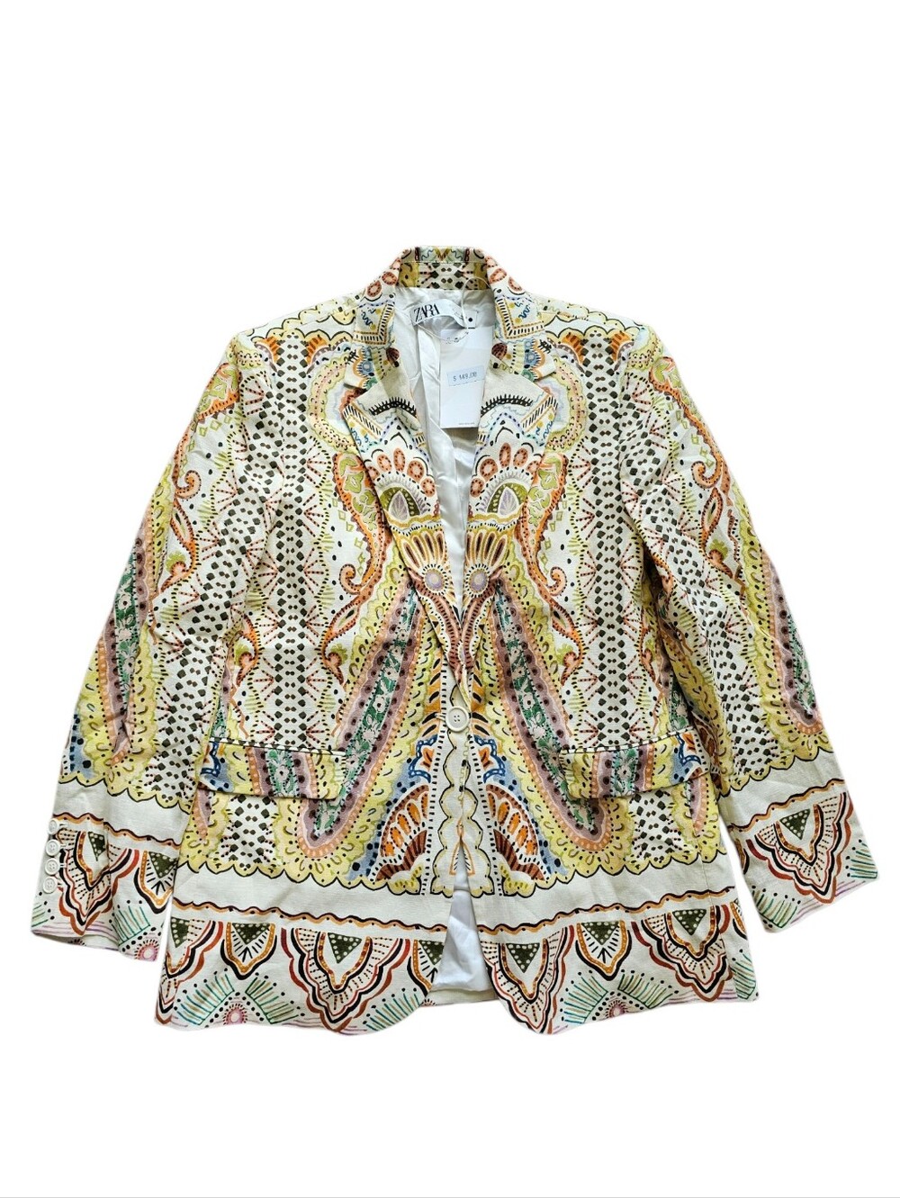 Zara Paisley Print Cotton Linen Blend Blazer Pant Set - Picture 5 of 11
